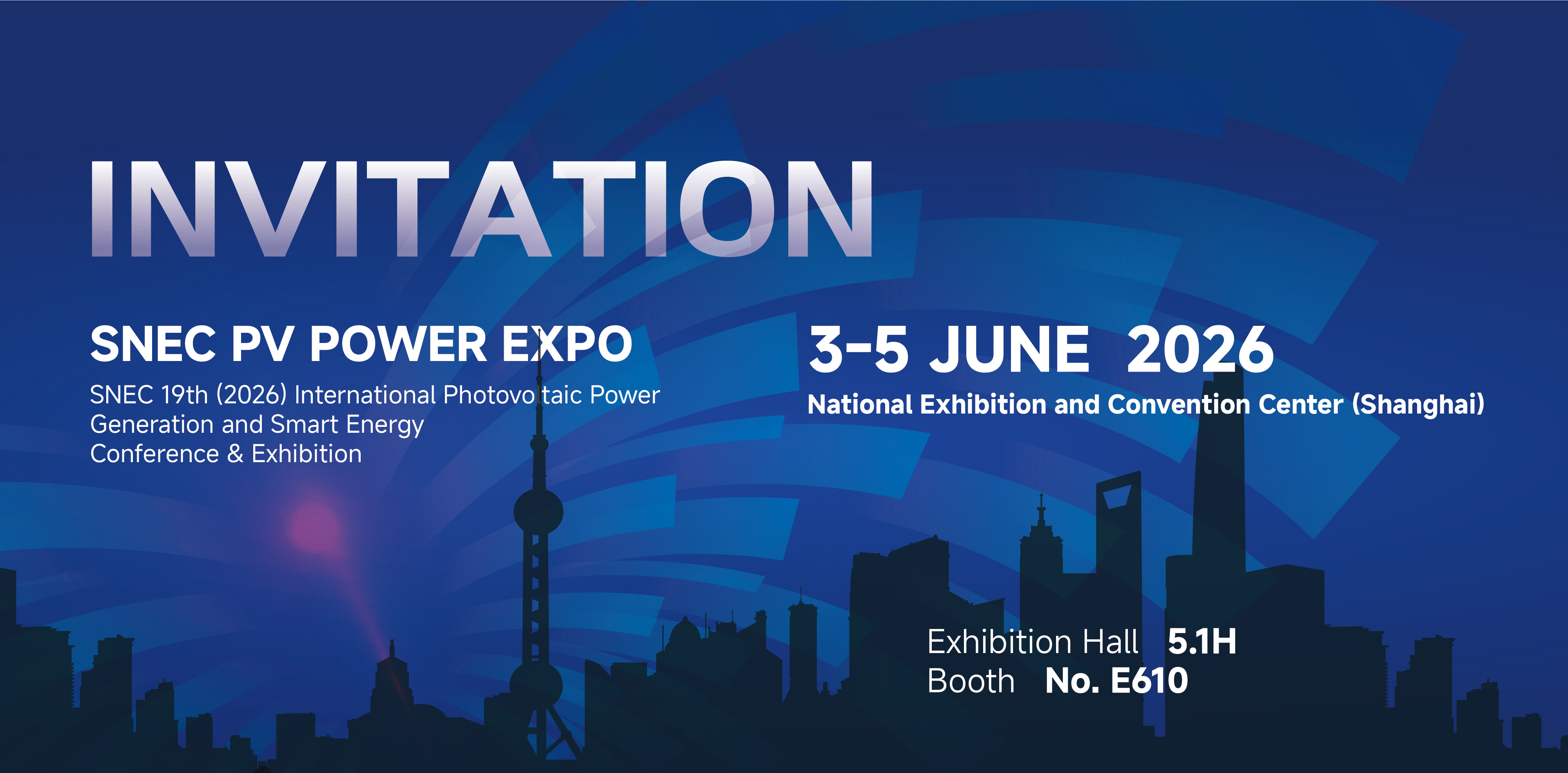 Invitation au salon SNEC PV Power Expo 2026 : retrouvez Sieyuan hall 5.1H, stand E610, &agrave; Shanghai, du 3 au 5 juin