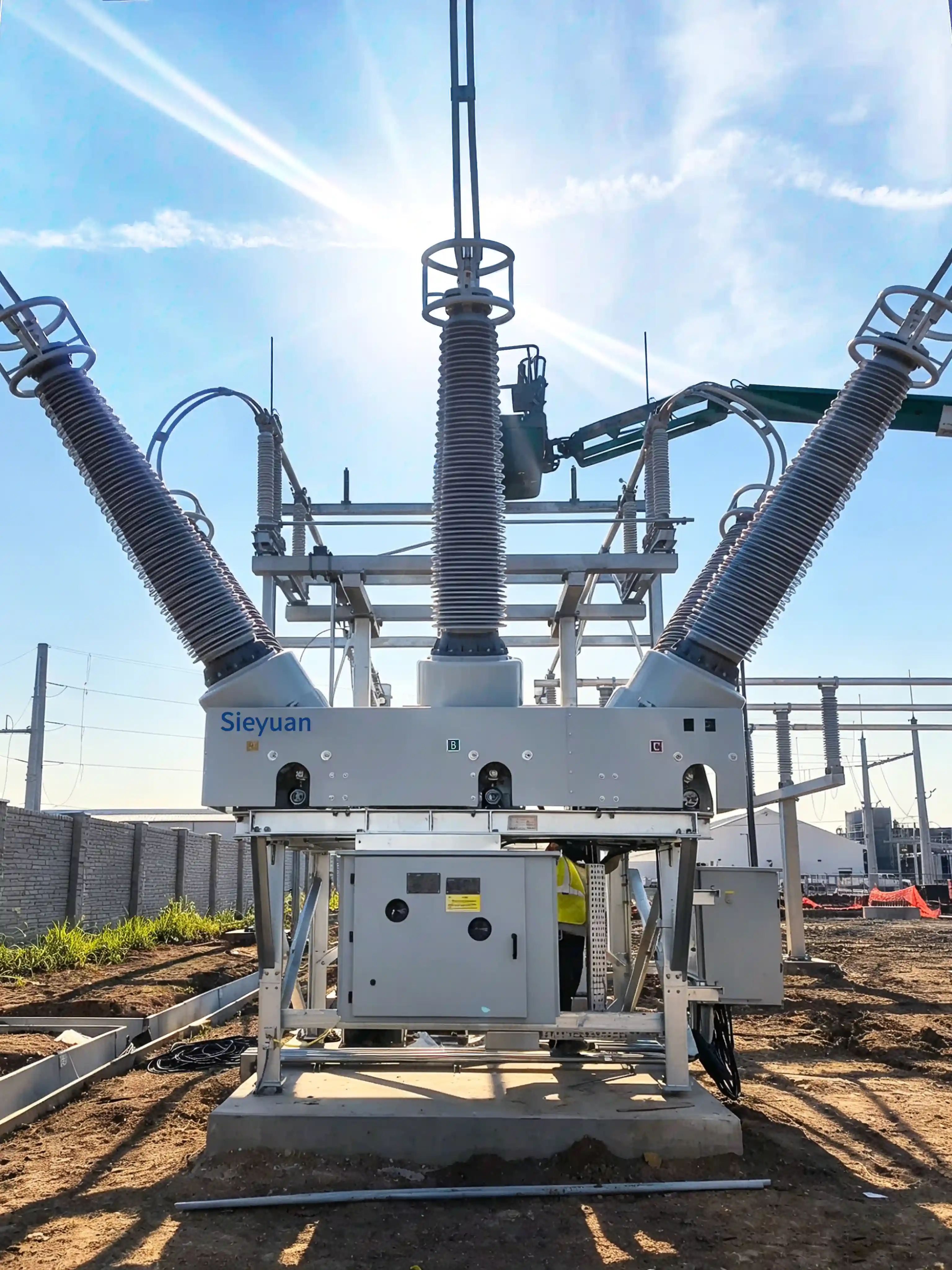 Disjoncteur &agrave; cuve mise &agrave; la terre 230 kV avec armoire de commande NEMA 3R, finition gris ANSI 70