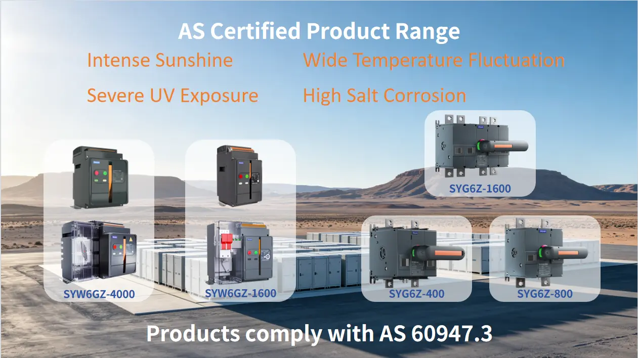 Gamme d'interrupteurs-sectionneurs CC Sieyuan certifiés AS 60947.3 pour le solaire et le stockage en Australie