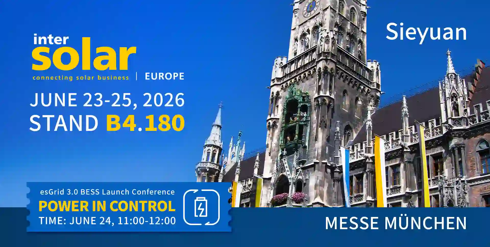 Invitation à Intersolar Europe 2026 : Sieyuan au stand B4.180, Messe München, du 23 au 25 juin
