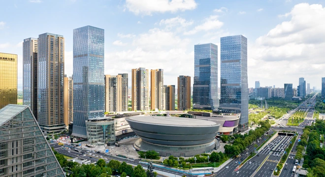 Quartier d'affaires moderne avec des tours de bureaux