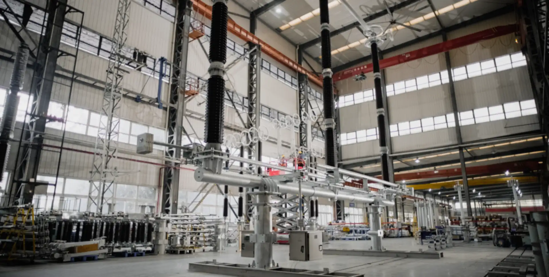 Ensemble d'appareillage GIS haute tension dans une usine de fabrication